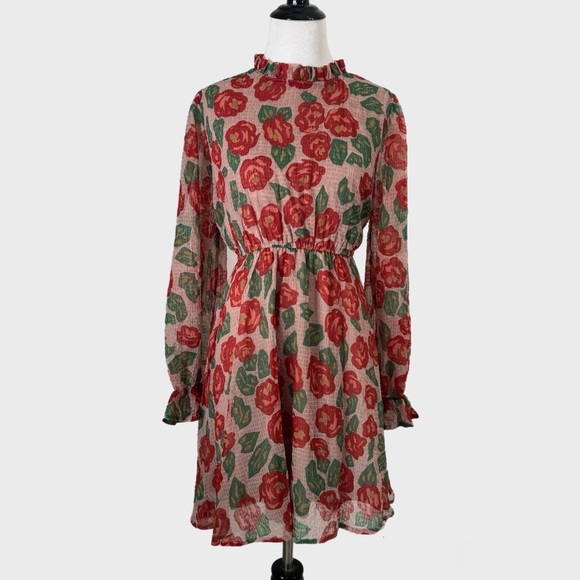 JODIFL Red and Green Long Sleeve Mock Neck Dress - Picture 1 of 5